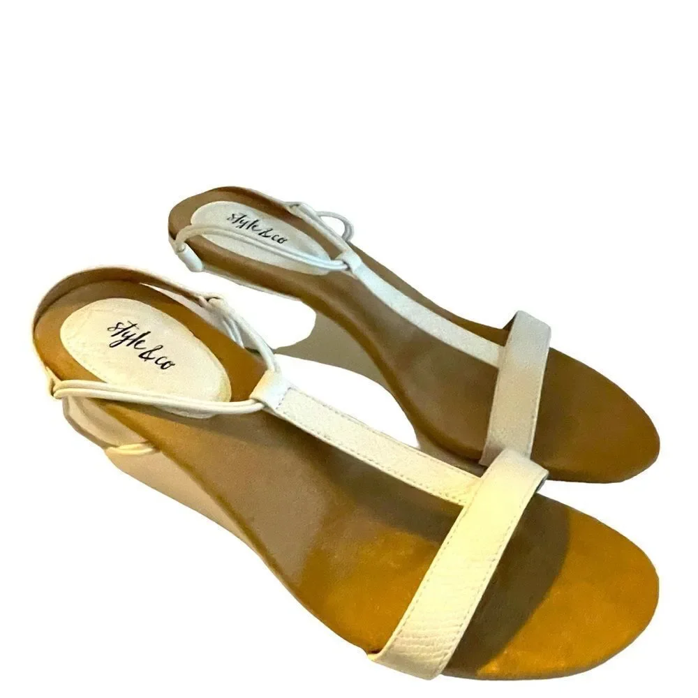 STYLE & CO WHITE WEDGE SANDALS‎